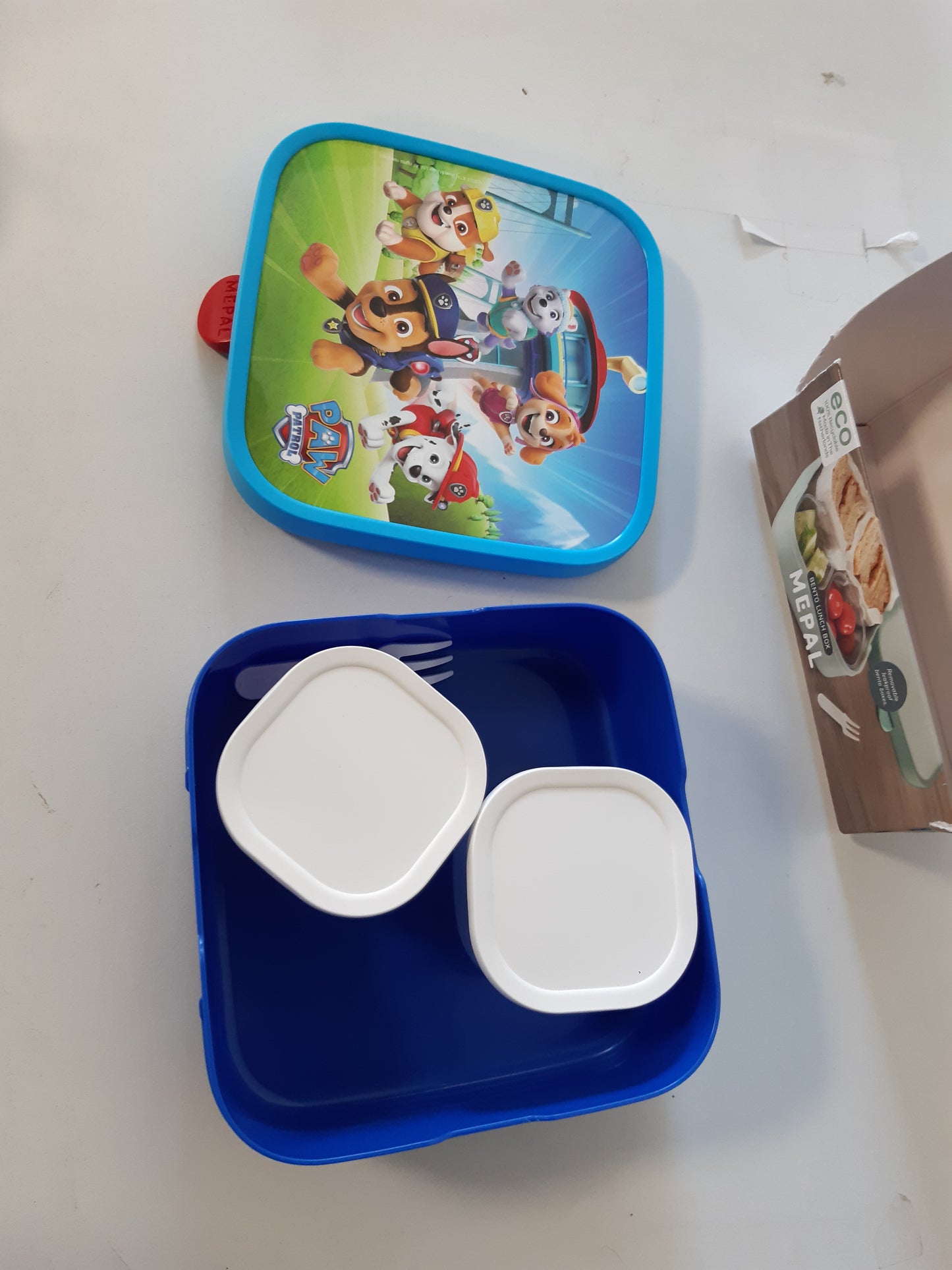 205912 - MEPAL - Kuti dreke bento e madhe për kampus, për fëmijë me figurat Paw Patrol, përfshin 2 kuti të papërshkueshme nga uji dhe 1 pirun - Kapacitet 2 x 200 + 1250 ml - E përshtatshme për mikrovalë