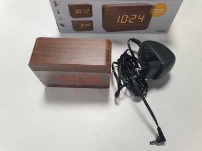 218646 - ORË ALARMI ME RADIO E KONTROLLUAR TFA DOSTMANN DESIGN ME PAMJE DRURI CLOCCO, 60.2549.08, ORË ALARMI PREJ DRURI, ME EKRAN TË BRENDSHËM TË TEMPERATURËS, ORË DIZAJNI, E BËRË PREJ PLASTIKE, KAFE/PORTOKALLI