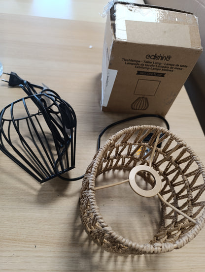229138 - EDISHINE – Llambë tavoline industriale Vintage, Abazhur Boho, Llambë LED E14 e Përfshirë, Dritë e Bardhë e Ngrohtë 2700K
