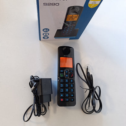 268532 - ALCATEL S280 i zi dhe blu, pa duar, funksion bllokimi i thirrjeve të padëshiruara, libër telefoni me 50 emra dhe numra