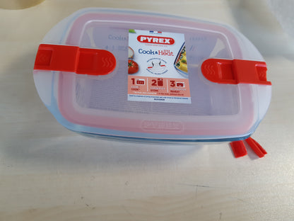 215819 - PYREX Enë qelqi drejtkëndëshe me kapak hermetik për mikrovalë, 23 x 15 x 7 cm