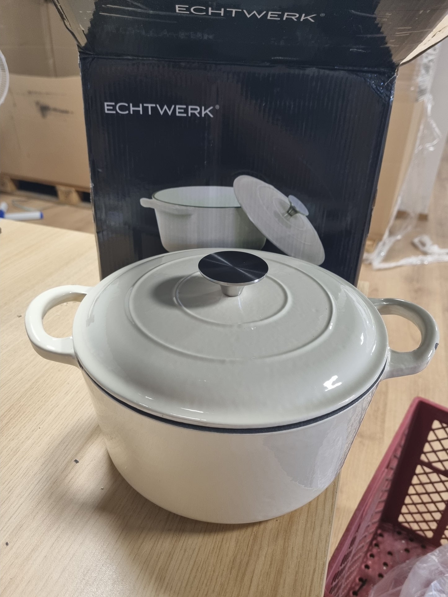 213576 - ECHTWERK Enë tave prej gize me veshje smalti, tenxhere e rrumbullakët për bukë, e përshtatshme për furra, skarë, BBQ dhe induksion, 3.5 L, Ø 22.5 cm
