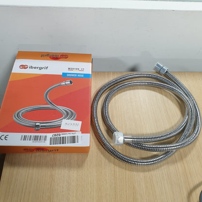 166606 - IBERGRIF Dush Flexibil 1.7m prej Çeliku Inoks, Rezistent ndaj Përdredhjes dhe Pa Rrjedhje, Universal ½ Inç, Vula dhe Lidhëse prej Bronzi, Krom-Argjend