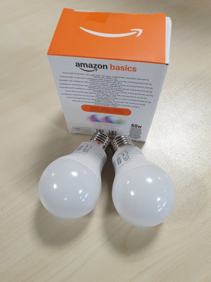 233287 - AMAZON BASICS Llambë LED Inteligjente E27, 8W, Ndryshon Ngjyrë, Funksionon me Alexa, Pako me 2
