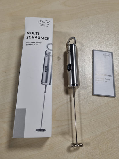 221903 - RÖSLE Shkumëzues shumëfunksional elektrik për shkumë qumështi dhe vinaigrette, 2 cilësime shpejtësie, çelik inox 18/10, argjend/i zi