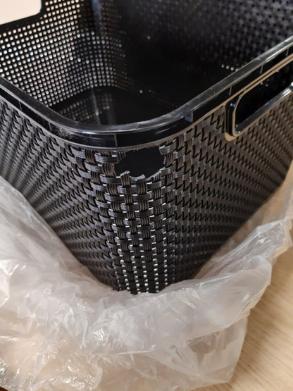 201089 - BRANQ - Shportë e Setit prej 2 copëve me Dizajn Ratani, Madhësia L (19 l), Plastikë PP pa BPA, e Zezë, 38x27.8x18.5 cm