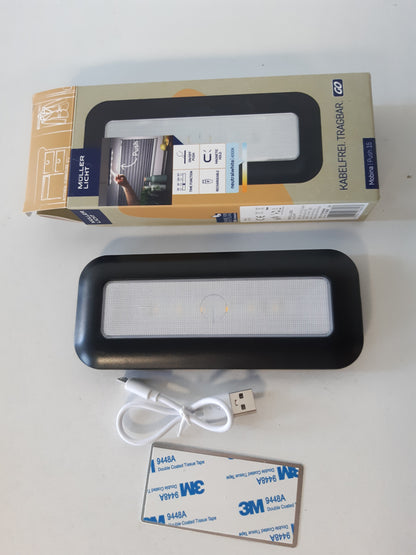 202209 - MÜLLER-LICHT Mobina Push Dritë Nate me 15 LED, Bateri e Rikarikueshme nga USB, Dritë Orientuese, Gjatësi 15cm, E Bardhë Neutrale 4000K, Fuqi 1.5W, Vetëngjitëse, Material Plastike, E Zezë