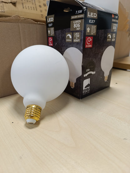 257222 - EGLO Llambë LED e errësueshme E27, sferë qelqi e errët, 7.5 vat (ekuivalente me 60 vat), 806 lumen, e bardhë e ngrohtë, 2700 Kelvin, e bardhë opale, G125, Ø 12.5 cm