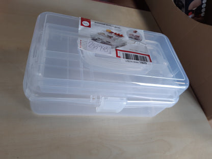 253148 - RAYHER Kuti Ruajtjeje Plastike Veglash me Dorezë Mbajtëse, 3 Nivele, 31 x 17 x 15 cm, Transparente