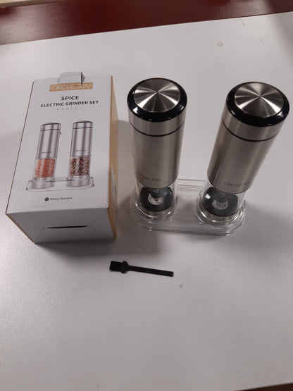 252116 - CIRCLE JOY - Set mulliri kripe dhe piperi me bateri, mulli elektrikë erëzash prej çeliku inox, 95 ml, dritë LED të bardhë, ashpërsi të rregullueshme