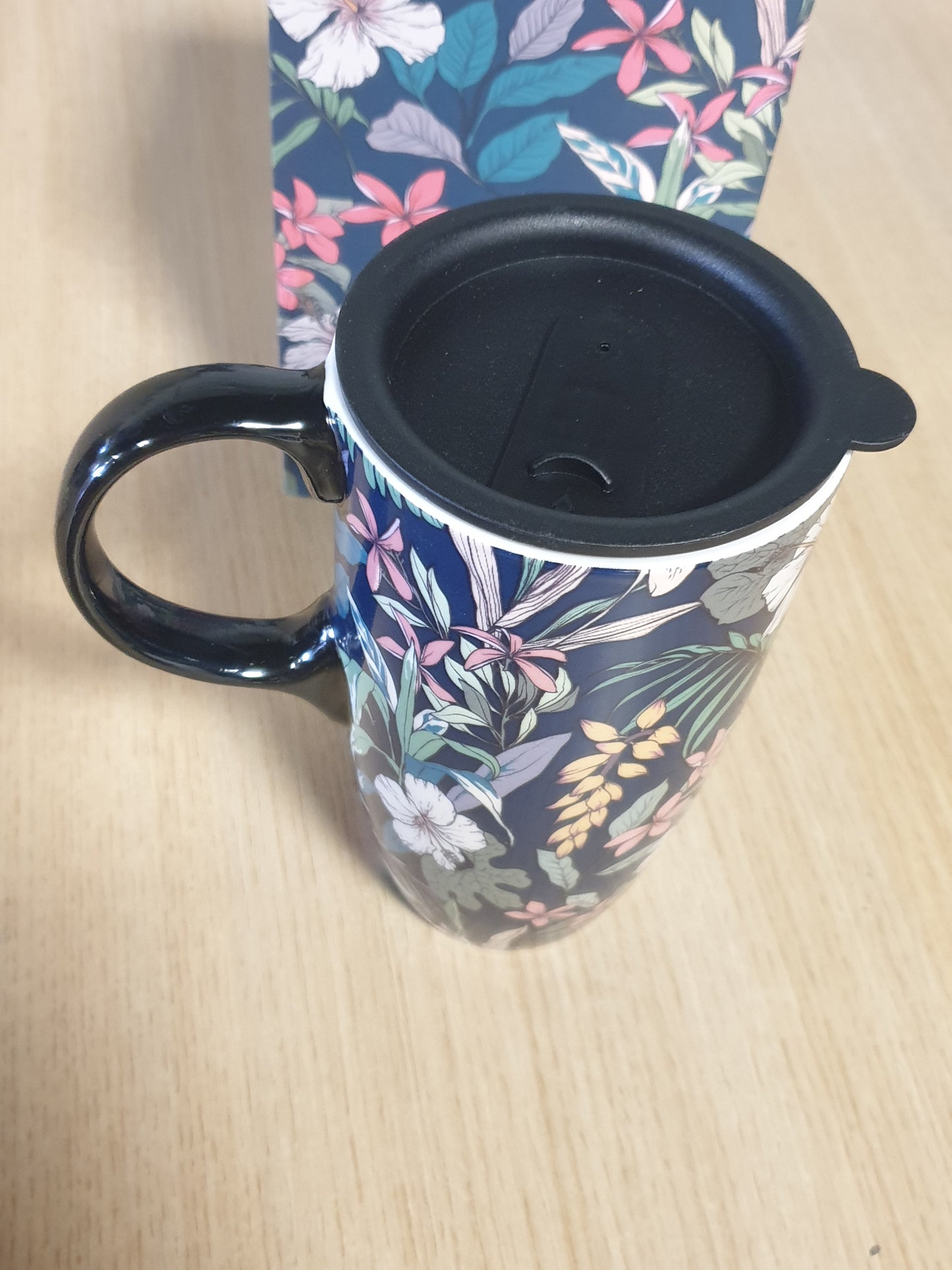 213818 - Filxhan qeramik, filxhan i madh kafeje, filxhanë të gjatë, prej porcelani, filxhan çaji latte me kapak, 482 ml, blu