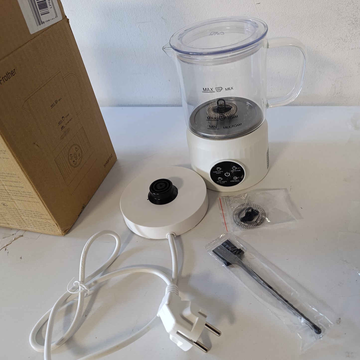 221354 - Shkumëzues Elektrik Qumështi 4 në 1, Ngrohës Automatik Qumështi, Gotë, Bërës Shkume për Latte dhe Cappuccino, i Bardhë
