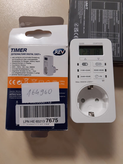 164960 - REV - Ndërprerësi Dixhital i Kohëmatësit me Cilësim Fleksibël dhe Rezervë Energjie deri në 1000 Orë, Prizë Kohëmatësi, ngjyra e Bardhë