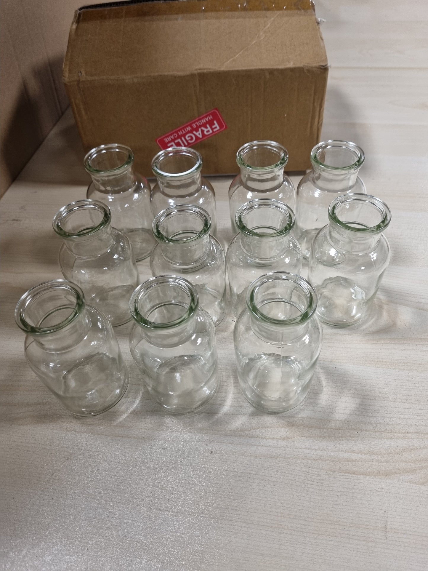 219823 - Vazo të Vogla për Dekorim Tavoline, 125ml, me Spango Jute 10M, Qelqi, Set Festash