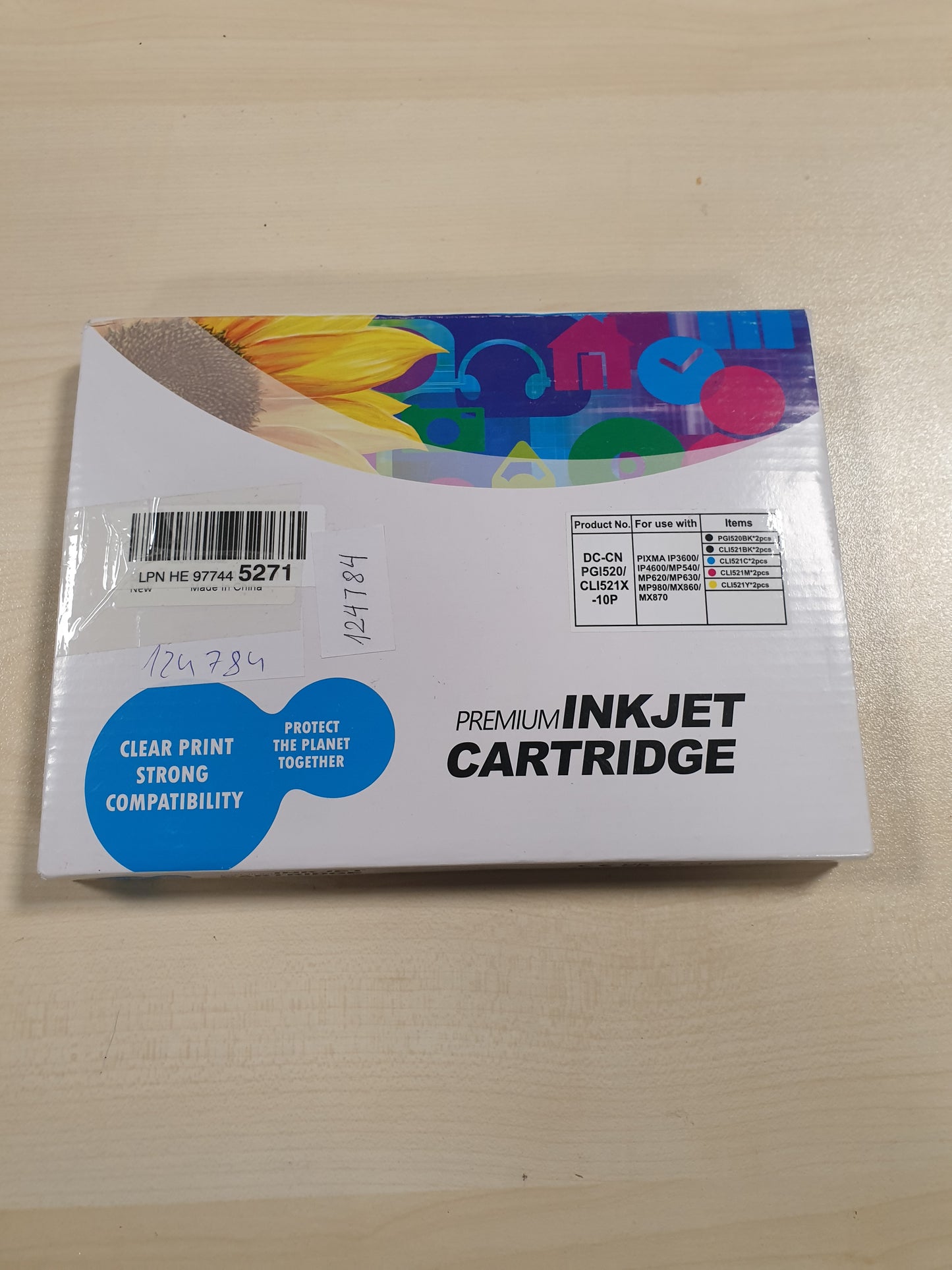 124784 - JHAAN Kartusha Boje e Pajtueshme me CANON PGI-520 CLI-521, Pixma iP3600 iP4600 iP4700 MP540 MP550 MP560 MP620 MP630 MP640 MP980 MP990 MX860 MX870, Seti permban: 4 të Zeza, 2 Cian, 2 Magenta, 2 të Verdha