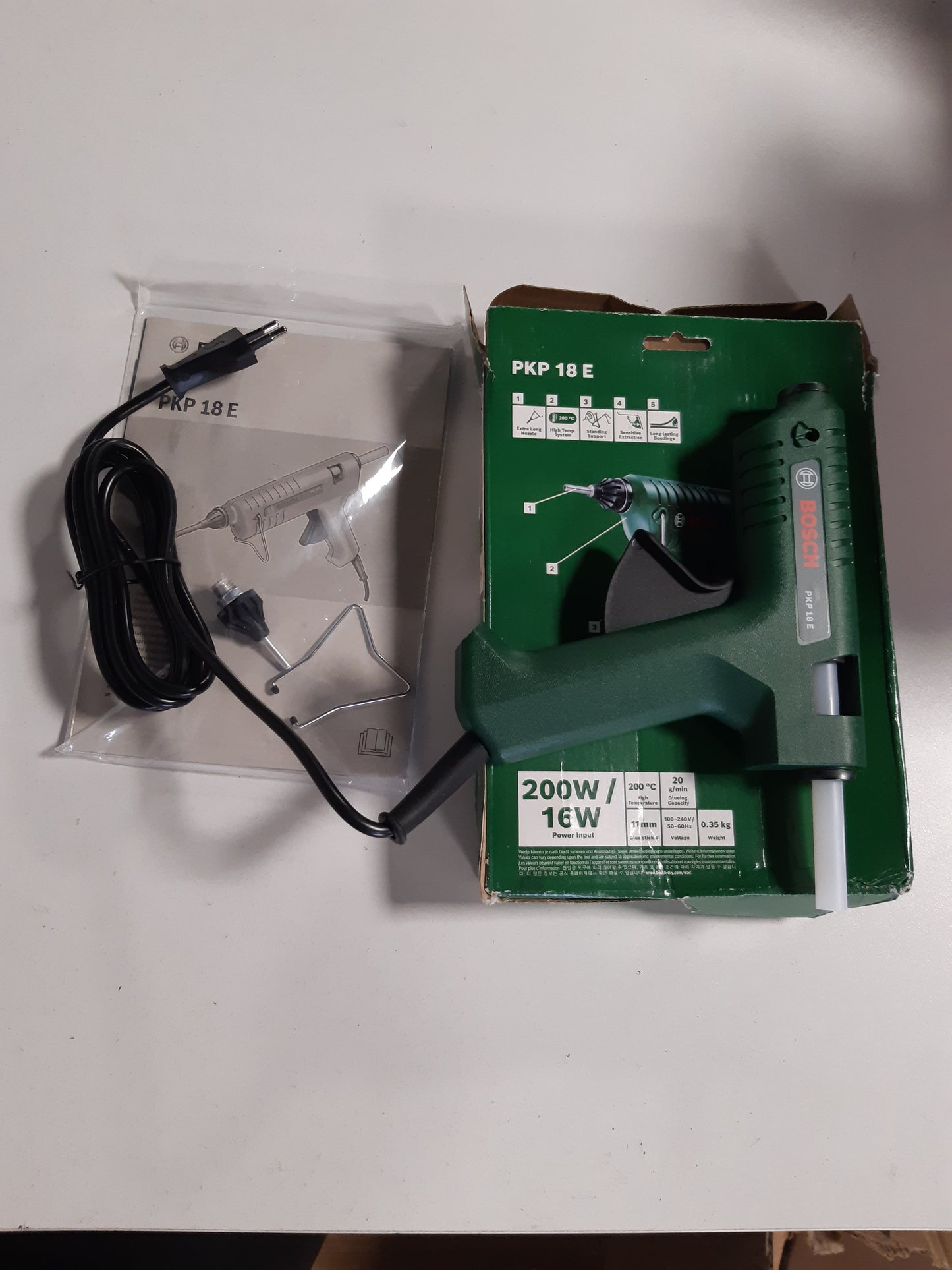 163604 - BOSCH Pistoletë Ngjitëse PKP 18 E, me 1 Grykë Ekstra të Gjatë, Ngjitës i Shkrirë me Nxehtësi, 240 Volt