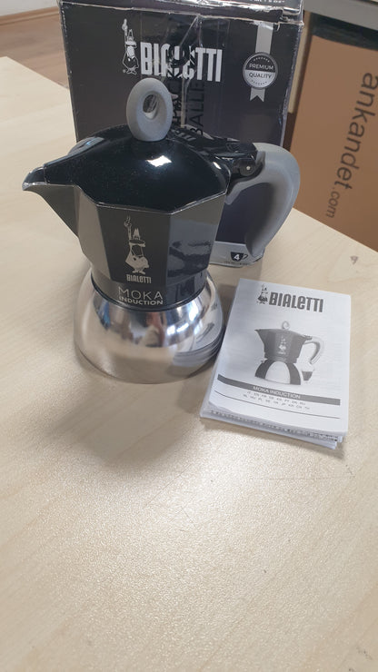 191498 - BIALETTI - Tenxhere Moka Induction, e përshtatshme për të gjitha sobat, kapaciteti 4 gota Espresso (150ml), ngjyra e zezë