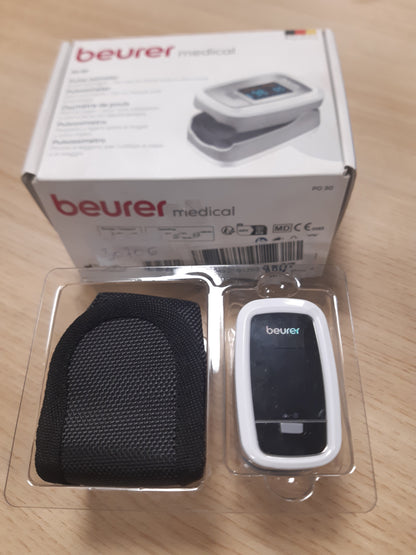 30706 - Oksimetri pulsues Beurer PO 30 (gri/e bardhë, përcaktimi i ngopjes së pulsit dhe oksigjenit arterial)