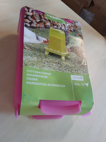 219643 - KERBL Ushqyes Automatik Hobbyfarming, 5.5l, mbështetje, kapak lëvizshëm, rezistent ndaj motit, enë transparente, për shpendë, Rozë