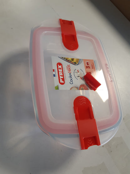 215796 - PYREX Enë qelqi drejtkëndëshe me kapak hermetik për mikrovalë, 23 x 15 x 7 cm