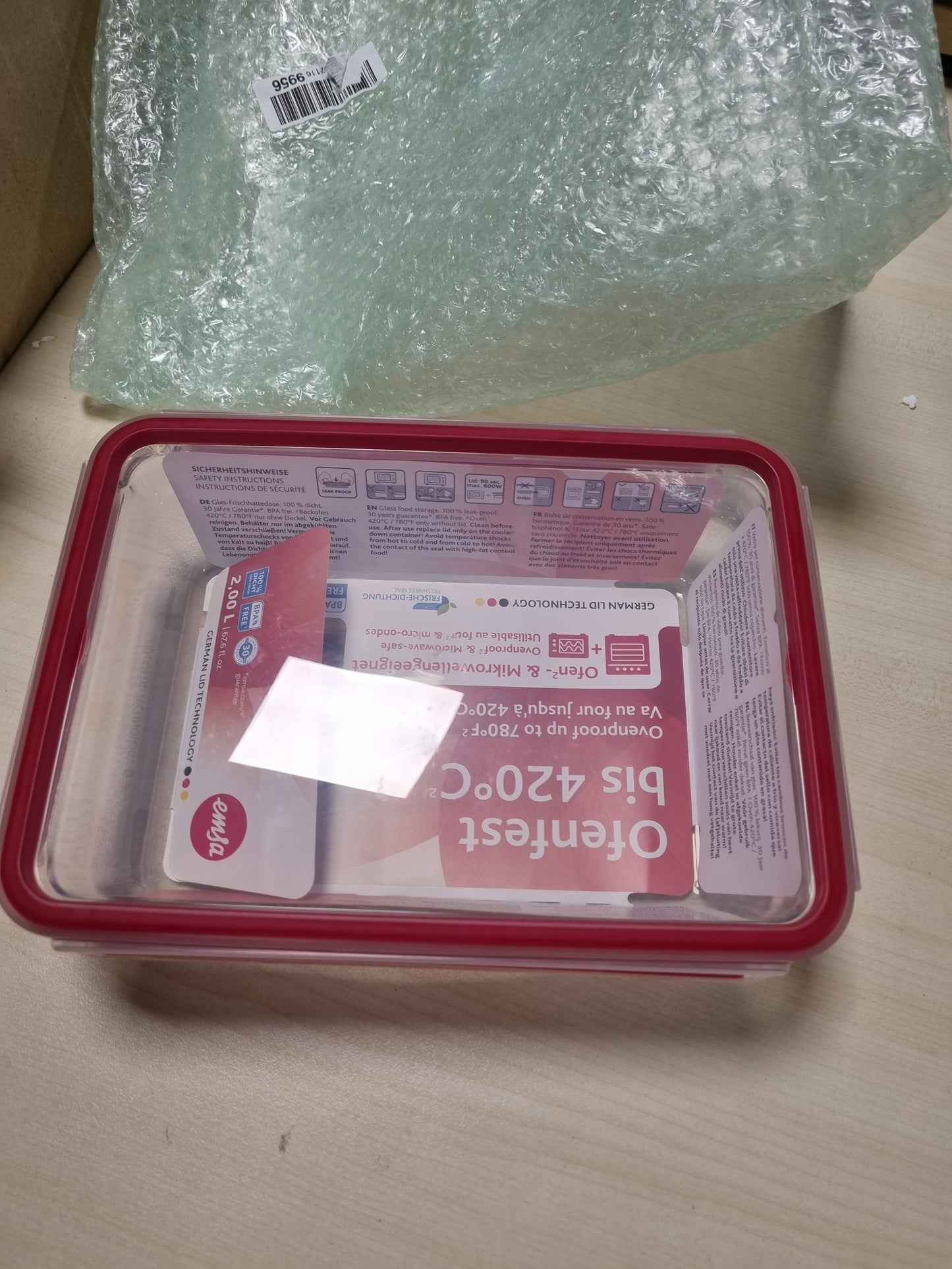 215587 - EMSA Enë qelqi për ruajtjen e ushqimit, drejtkëndëshe, 2 L, 100% e papërshkueshme nga rrjedhjet, e sigurt për lavastovilje, frigorifer, furrë dhe mikrovalë, e kuqe, transparente, N10411