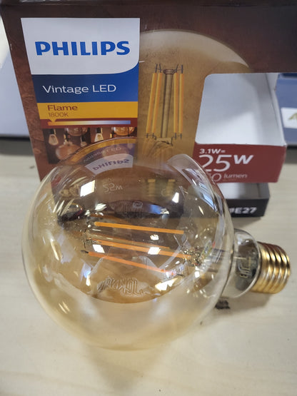 224839 - PHILIPS LLAMBË LED GLOBE VINTAGE AMBER G95, Bazë E27 3.1W, 250 Lumen, 1800k