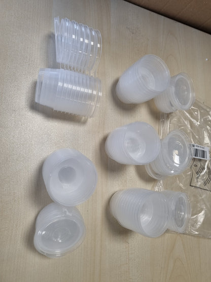 263980 - GOTA TË RRUMBULLAKËTA MIUPOO për salcë, plastike transparente me kapak me mentesha, set 50 copë, kapaciteti: 2 oz
