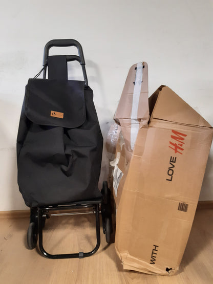 175519 - VOUNOT® Karrocë Pazari Ngjitëse Shkallësh, e Palosshme me 3 Rrota, Rezistent ndaj Ujit, Kapacitet 32L, Material Oxford, Ngjyra e Zezë, Madhësia 94 x 37 x 34 cm