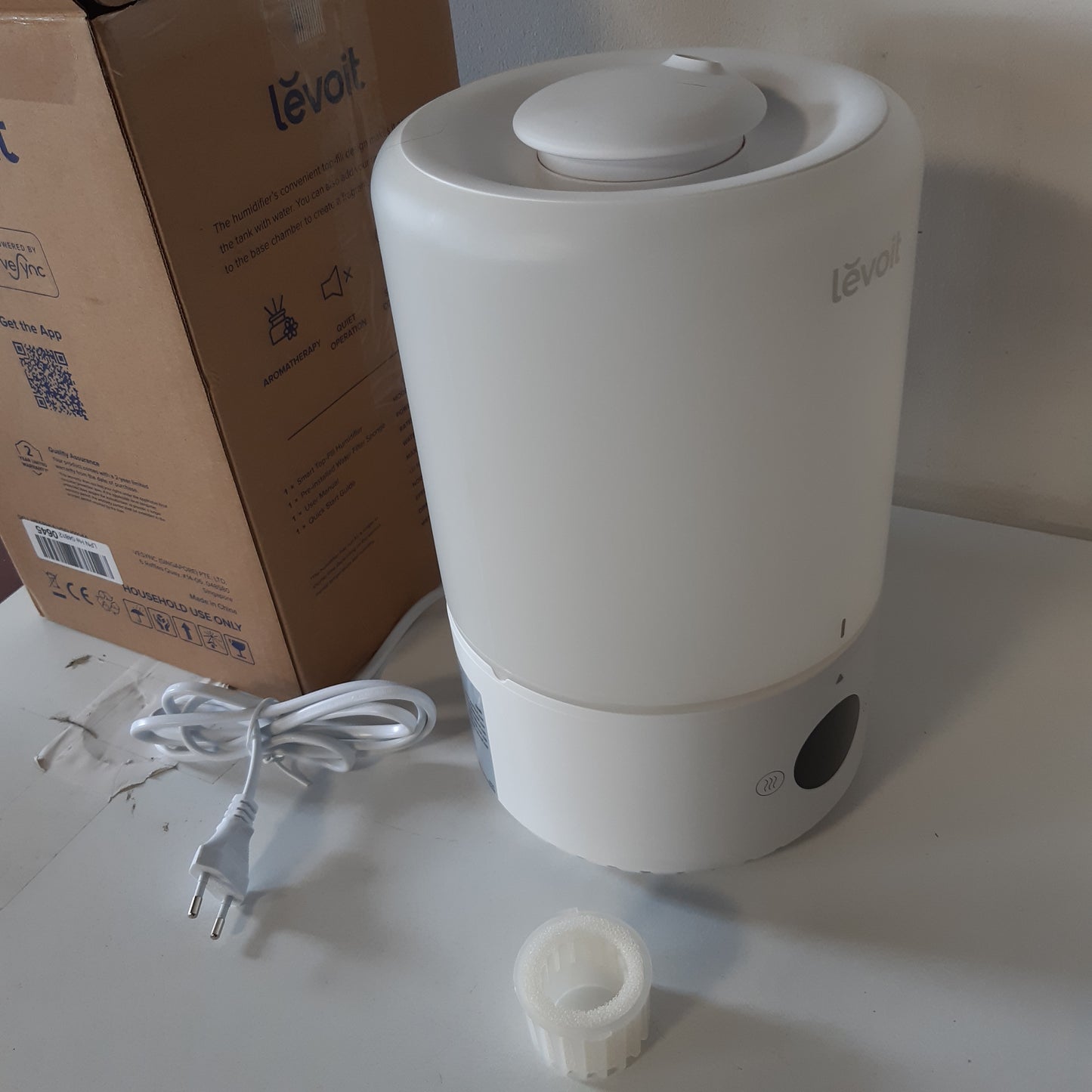 221286 - LEVOIT - Lagështues ajri Smart Baby, Mbushje nga Sipër, 3L, me Alexa dhe Aplikacion, Mjegull dhe Difuzues Ftohës Ultrasonik, 19dB i Qetë, Kohëmatës, Pa BPA, Dual 200s, i Bardhë