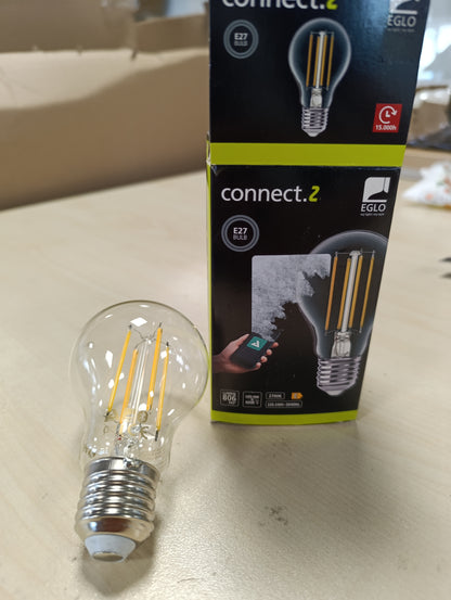 168814 - EGLO CONNECT - Llampa LED Smart Home E27, A60, teknologjia ZigBee, komanduar me zë dhe aplikacion, Alexa, drita e zbehtë e bardhë e ngrohtë, fuqia 806 lumen, intensiteti 6 vat, stil vintage, llambë transparente