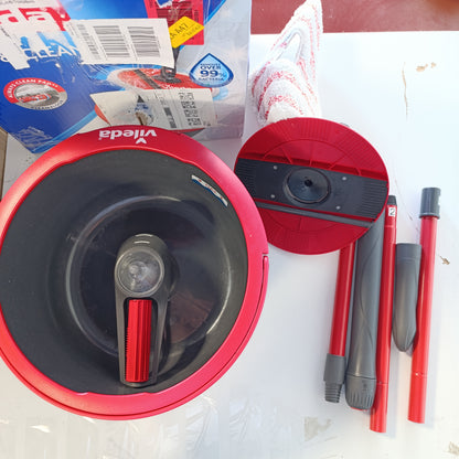 183651 - VILEDA Set i plotë Spin & Clean për pastrimin e dyshemesë me sistem shtrydhjeje manuale, kovë me rul larjeje, mbulesa 100% mikrofibër