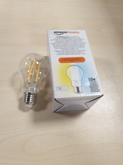 263724 - AMAZON BASICS LLAMBË ME FILAMENT LED INTELIGJENTE A60, TONE TË BARDHA TË RREGULLUESHME, WI-FI 2.4 GHZ, FUNKSIONON VETËM ME ALEXA, 1 PAKO, KLASA E ENERGJISË E