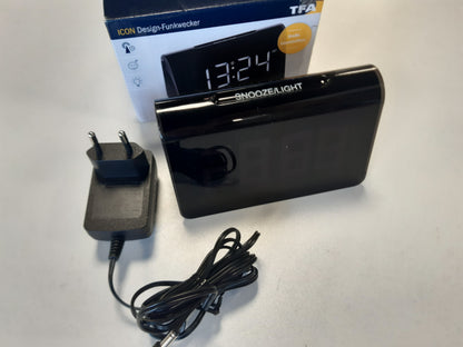240534 - TFA Dostmann Orë alarmi dixhitale me radio, 60.2543.02, shifra LED shumë të ndritshme, alarm, bardh e zi
