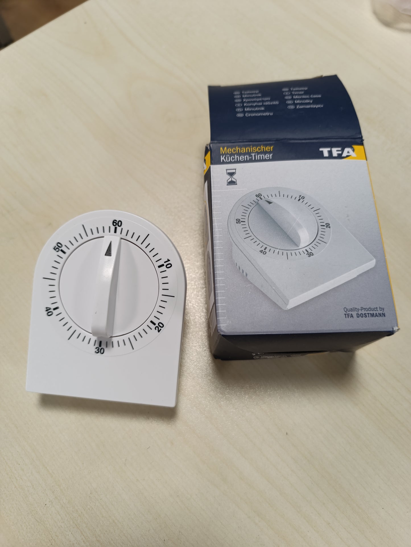 220578 - TFA Dostmann Kohëmatës analog kuzhine 38.1020, 0-60 min, mbështetëse dyshemeje, e bardhë, plastike, 75 x 57 x 93 mm