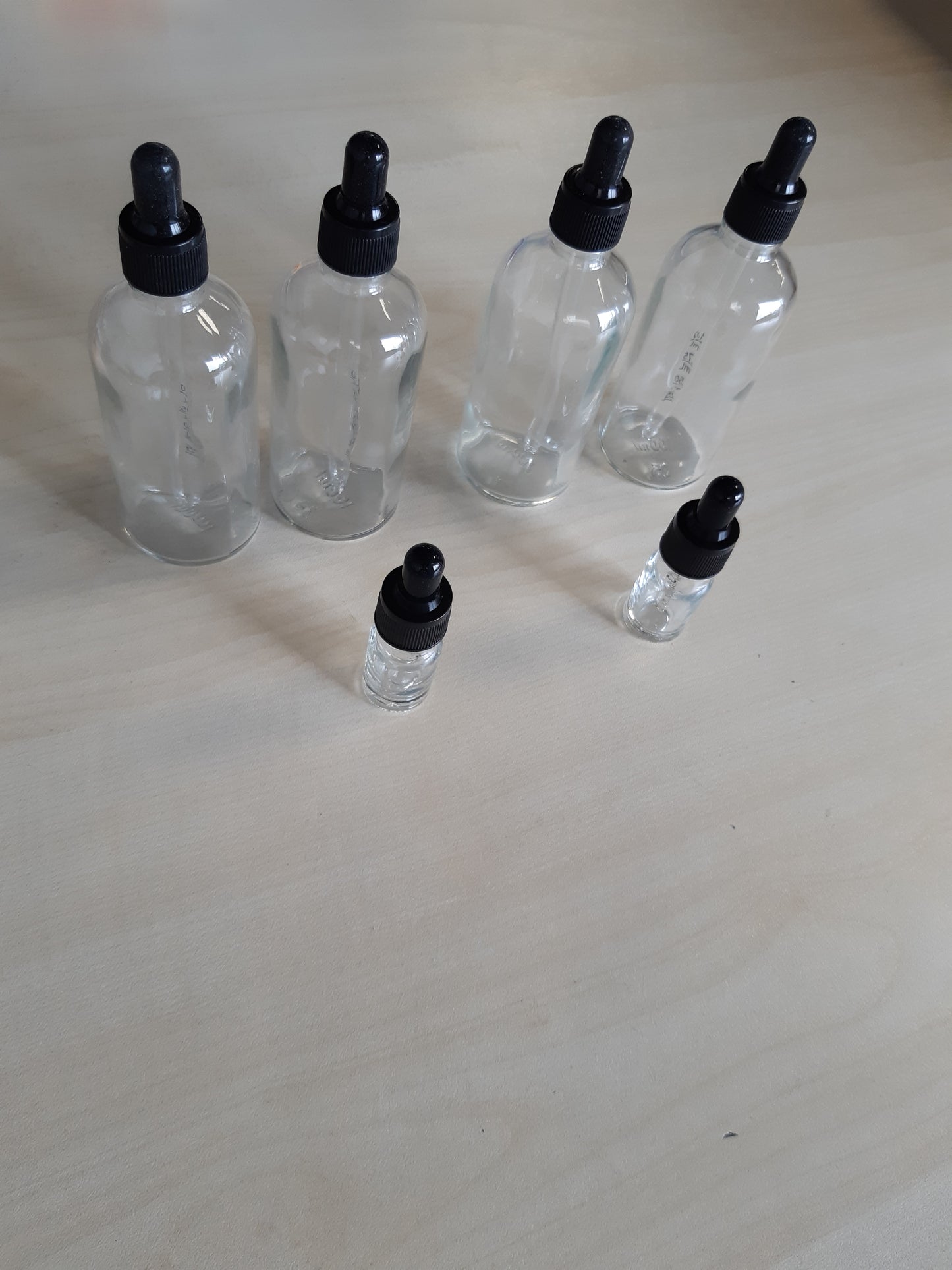 254042 - Set me 6 shishe pikatore 100 ml, shishe qelqi transparente me kapakë pikatore 5 ml, për vajra esencialë dhe parfume