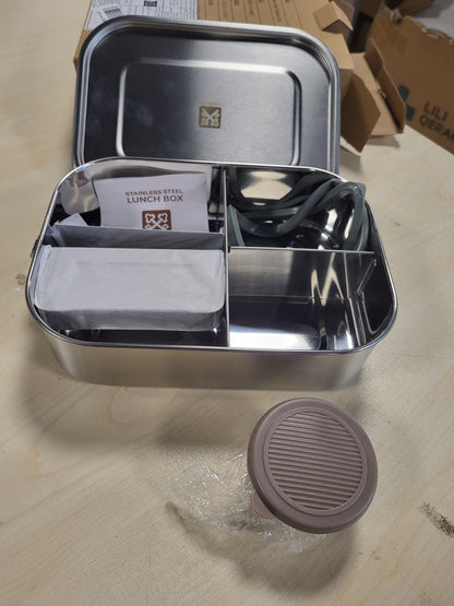 215581 - GOLDEN KEY Kuti Dreke prej Çeliku Inoks 1400ml për të Rritur, Kuti Dreke me Ndarje dhe Unazë Rezervë Silikoni, Enë Ushqimi e Papërshkueshme nga Derdhja