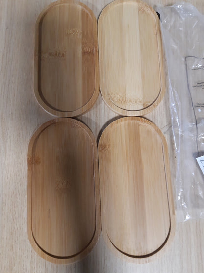 225020 - SET TABAKASH BAMBUJE KIKIHONG ME 4 PJESË, Tabaka të Vogla për Sushi, Kafe, Torta dhe Ushqime të Lehta, Dizajn Oval, Madhësi 17.5 x 8.8 cm