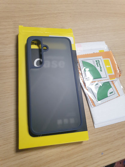 267107 - JETech Mbështjellëse mat 5-në-1 për Samsung Galaxy S24 5G me 2 mbrojtëse ekrani dhe mbrojtëse të lentes së kamerës, film qelqi i temperuar, blu e errët