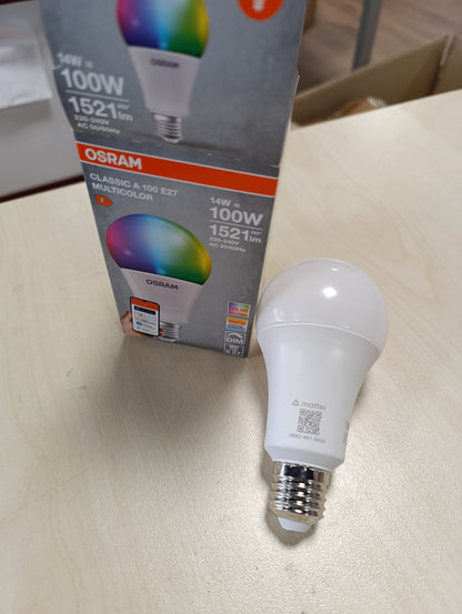 168142 - OSRAM SMART+ RGBW - Llambë LED E27, Përdorim me WiFi, Përshtatshme për ALEXA, Konfigurim me Një Klikim, Ekuivalent 100W, Ngjyra e Bardhë 2700-6500K, 16 milionë Ngjyra RGB, Pako 1 Copë