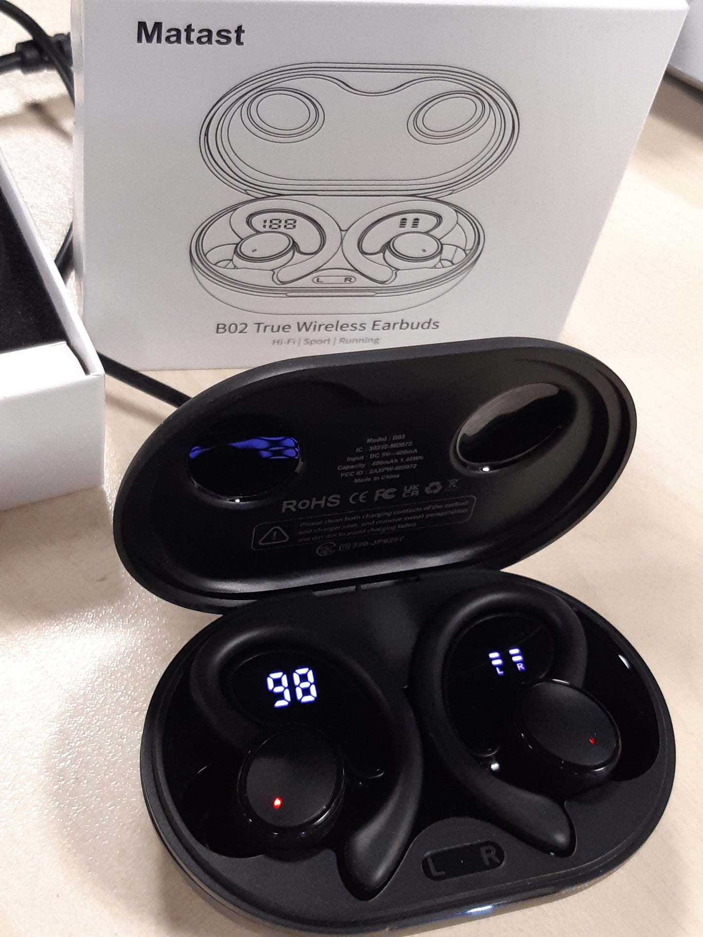 266627 - KUFJE Sportive Bluetooth, Pa Tel Bluetooth 5.4, 4 Mikrofonë ENC me Anulim Zhurme, Brenda Veshit, HiFi Stereo, 50 Orë Kohë Luajtjeje, Rezistente ndaj Ujit IP7, Ekran i Dyfishtë LED