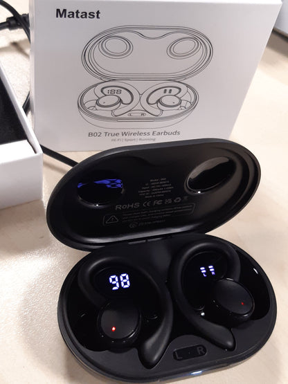 266627 - KUFJE Sportive Bluetooth, Pa Tel Bluetooth 5.4, 4 Mikrofonë ENC me Anulim Zhurme, Brenda Veshit, HiFi Stereo, 50 Orë Kohë Luajtjeje, Rezistente ndaj Ujit IP7, Ekran i Dyfishtë LED
