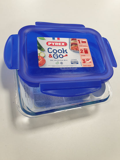 219881 - DAJAR Cook & Go Enë qelqi me kapak 0.8L, qelqi blu/transparente, 20.6 x 15.5 x 5.9 cm, 2.21 cm