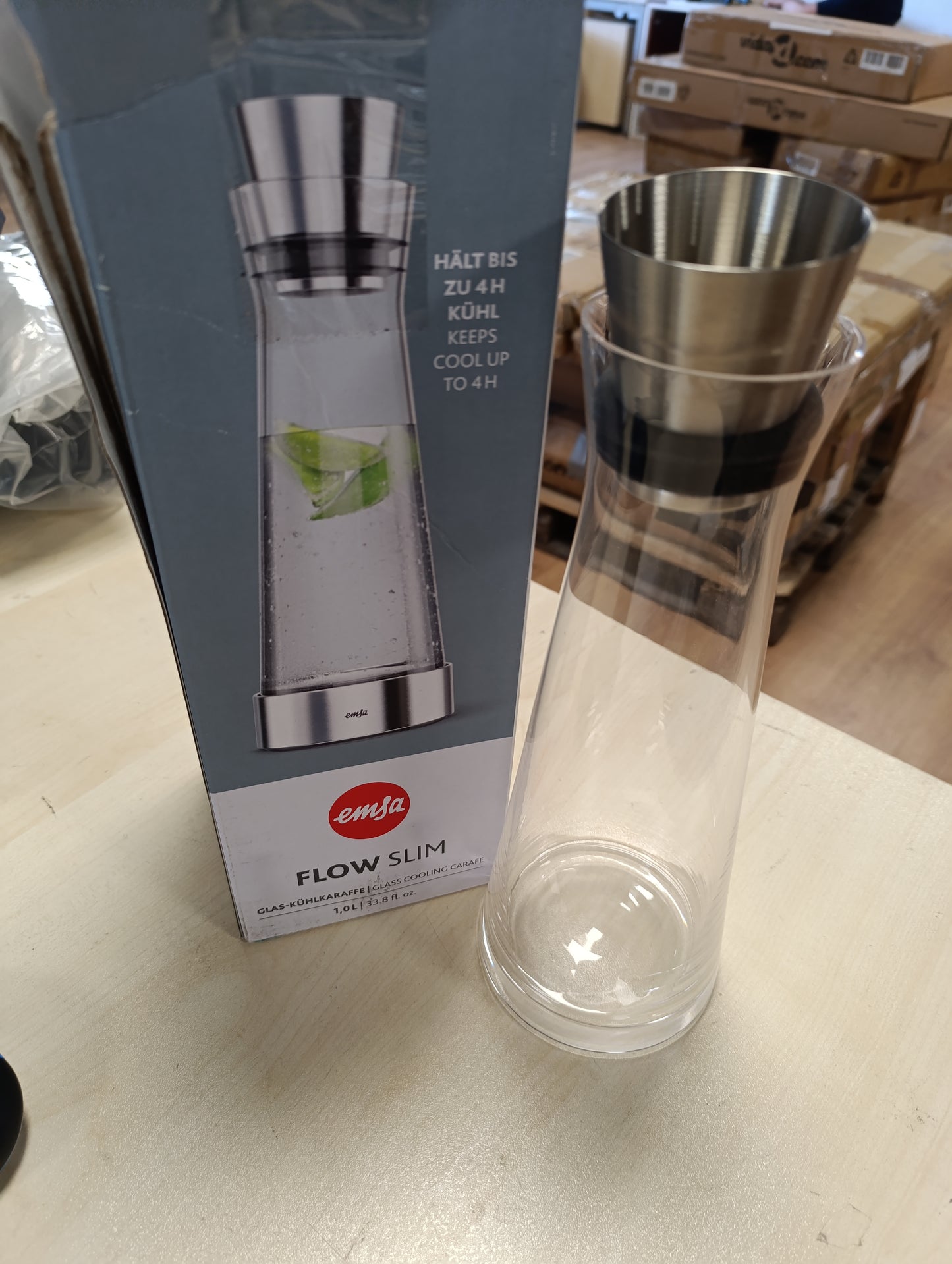 213965 - EMSA Flow Slim Glaskaraffe, 1 liter, 11 x 11 x 38.2 cm