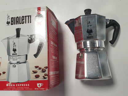 261104 - BIALETTI Moka Express: Makina e kafesë për espresso, enë Moka me 4 gota (190ml), alumini, argjendi