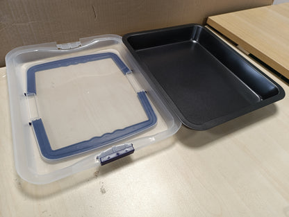 168314 - RELAXDAYS Tepsi Pjekjeje me Kapak, Kuti Transporti për Torta 3 në 1, Madhësi BT 40.5 x 32.5 cm, E Zezë/Blu