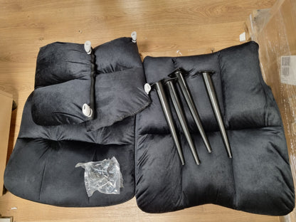 212638 - Karrige aksenti për dhomë ndenjeje Furniliving Boucle, e veshur me stof, me shpinë të lartë dhe dizajn wingback, e përshtatshme për lexim, me jastëkë me kopsa, për dhomë gjumi, dhomë zhveshjeje, zyrë shtëpie, ngjyrë e zezë.