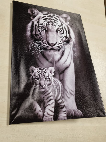260903 - CXHOSTENT Tigër në Kanavacë Piktura Tigri dhe Këlyshësh Bardh e Zi, 30.00 x 45.00 cm