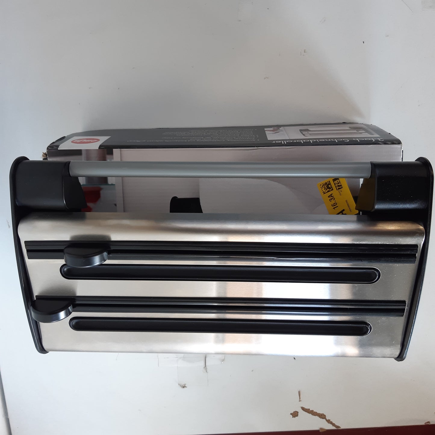 245670 - EMSAL Dispenser Emsa Roll, Dispenser i Trefishtë 3-në-1 për Fletë Alumini, Film dhe Peshqir Letre, Çelik Inoks, Prerje e Pastër Bidireksionale, Gri, 505319