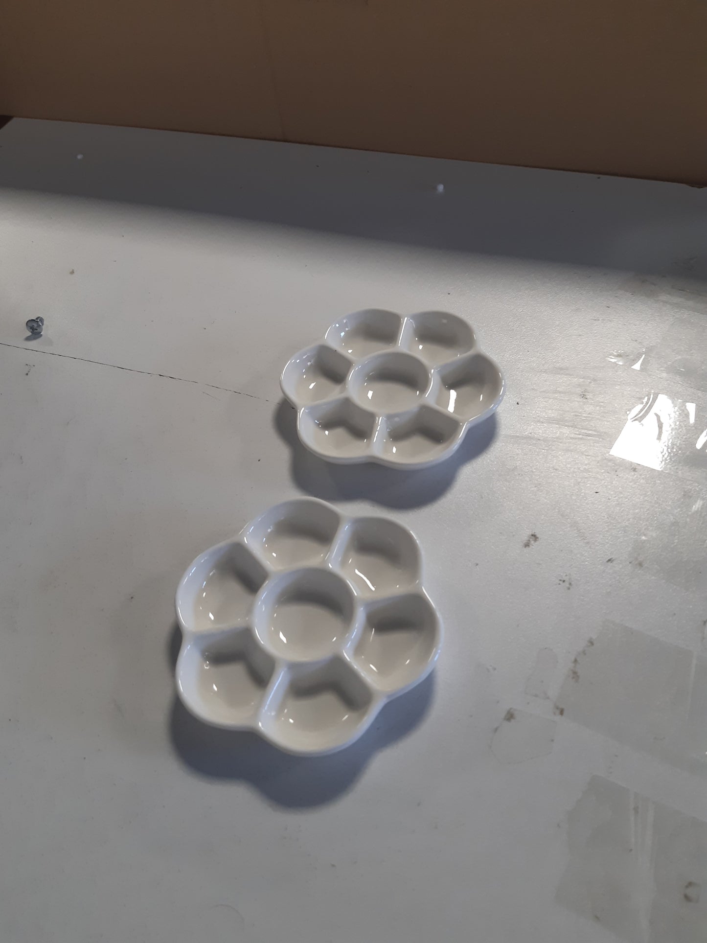 220191 - 2 paleta me bojëra uji prej porcelani të bardhë - tabaka bojërash qeramike e larëshme me sipërfaqe jo ngjitëse, paletë profesionale për përzierjen e artistëve për pikturë në studio dhe në natyrë.