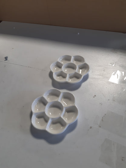 220191 - 2 paleta me bojëra uji prej porcelani të bardhë - tabaka bojërash qeramike e larëshme me sipërfaqe jo ngjitëse, paletë profesionale për përzierjen e artistëve për pikturë në studio dhe në natyrë.